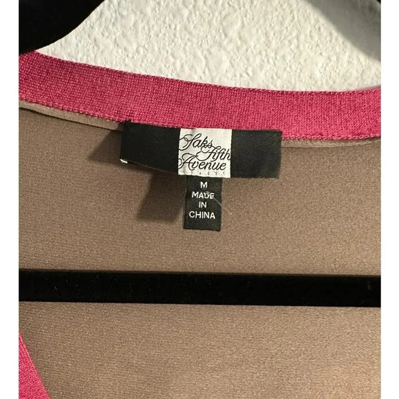 Saks Fifth Avenue Cashmere and Silk Cardigan Rose Pink and Brown Sweater Size M - Picture 5 of 8